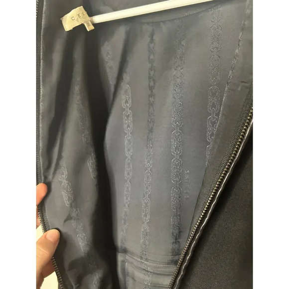 Authentic Celine Women 6 Black Wool A-Line Dress Mini Lamb Leather Designer Luxe - Picture 10 of 11